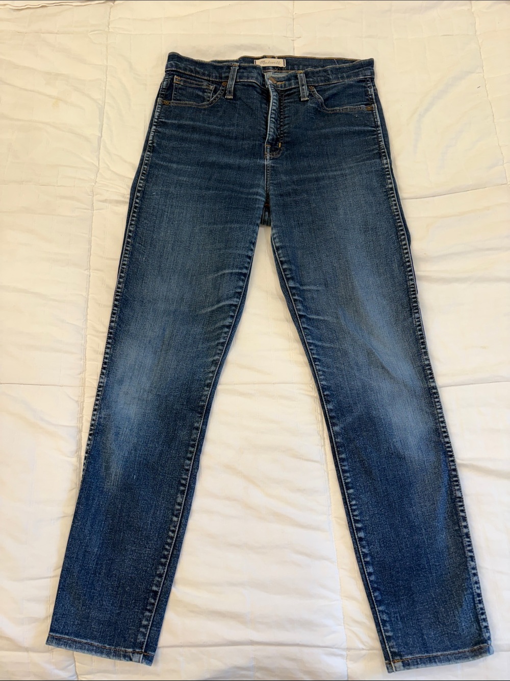 Madewell Medium Blue Skinny Jeans with Faded Detail